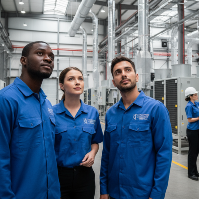 Engenheiros projetando sistemas de climatização e exaustão